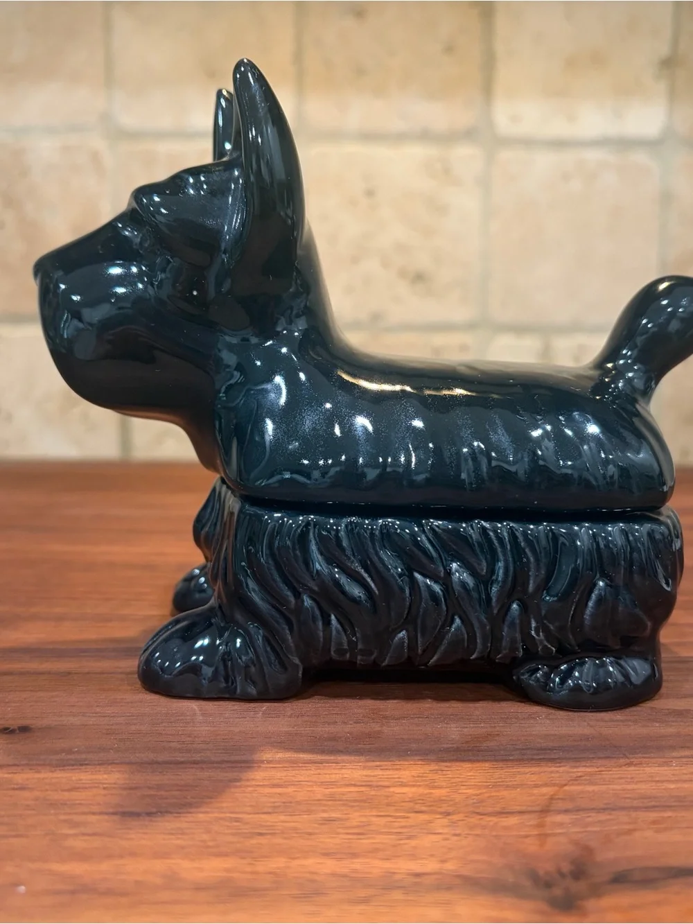 Vintage Black Ceramic Scottie Dog Trinket Box
